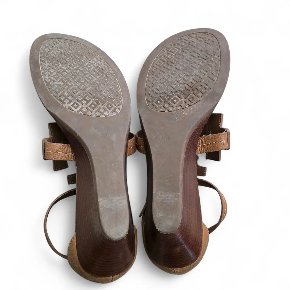 TORY BURCH Chandler Tumbled Leather Wedge Sandals – Size 9.5 - Picture 10 of 13